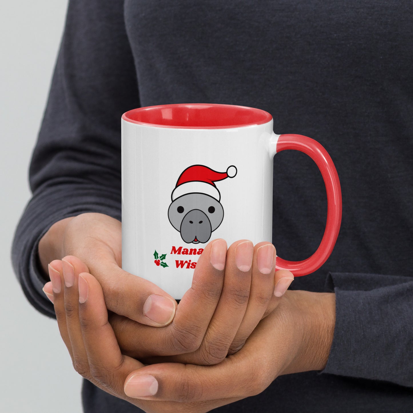 Manatee Holiday Wishes Christmas Ceramic Mug with Color Inside