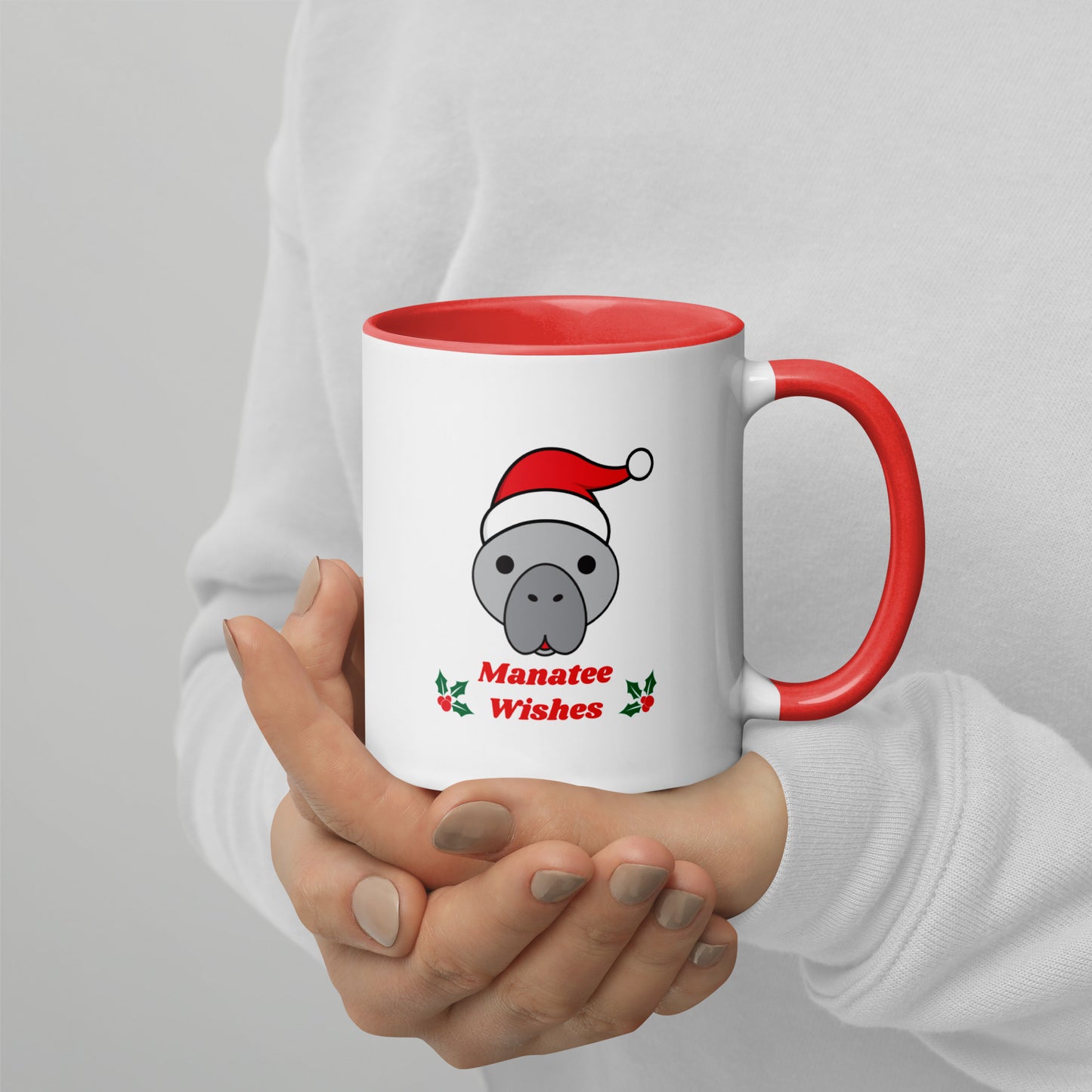 Manatee Holiday Wishes Christmas Ceramic Mug with Color Inside
