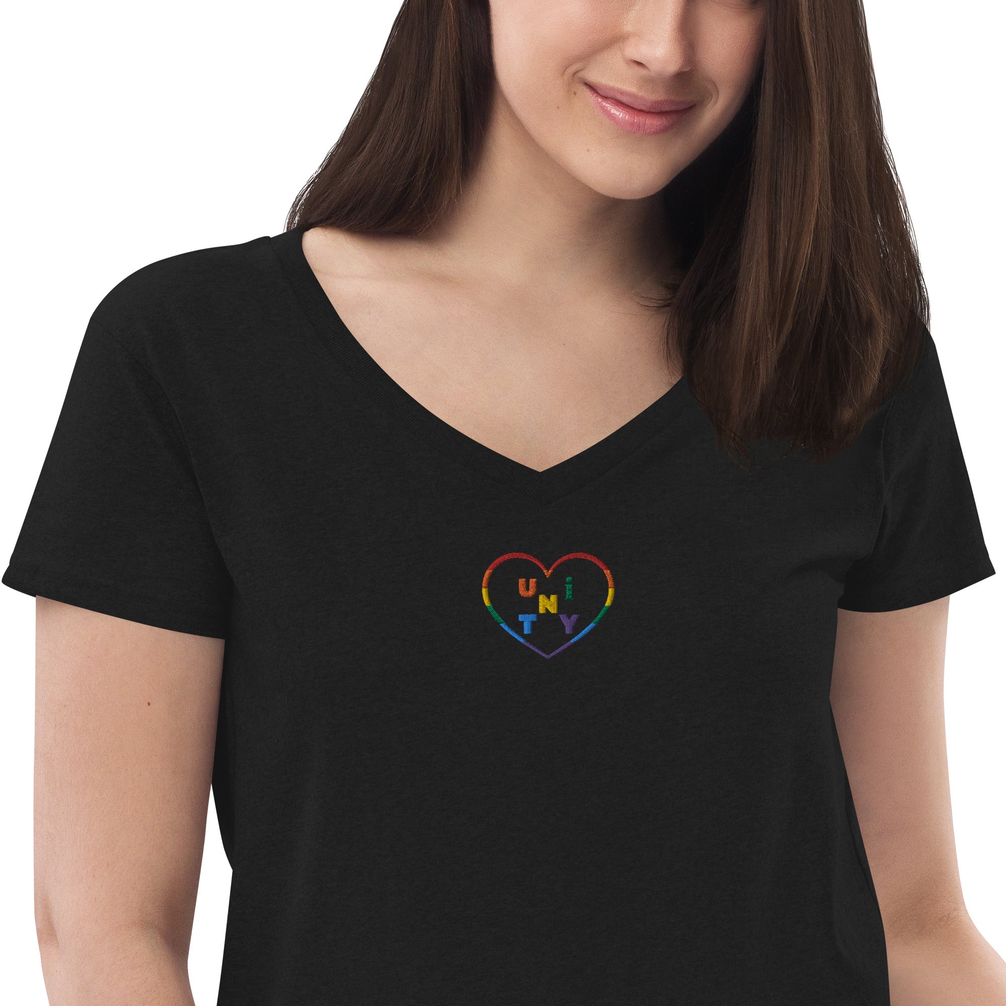 Gay Pride Unity Women’s Recycled Embroidered V-Neck Tshirt