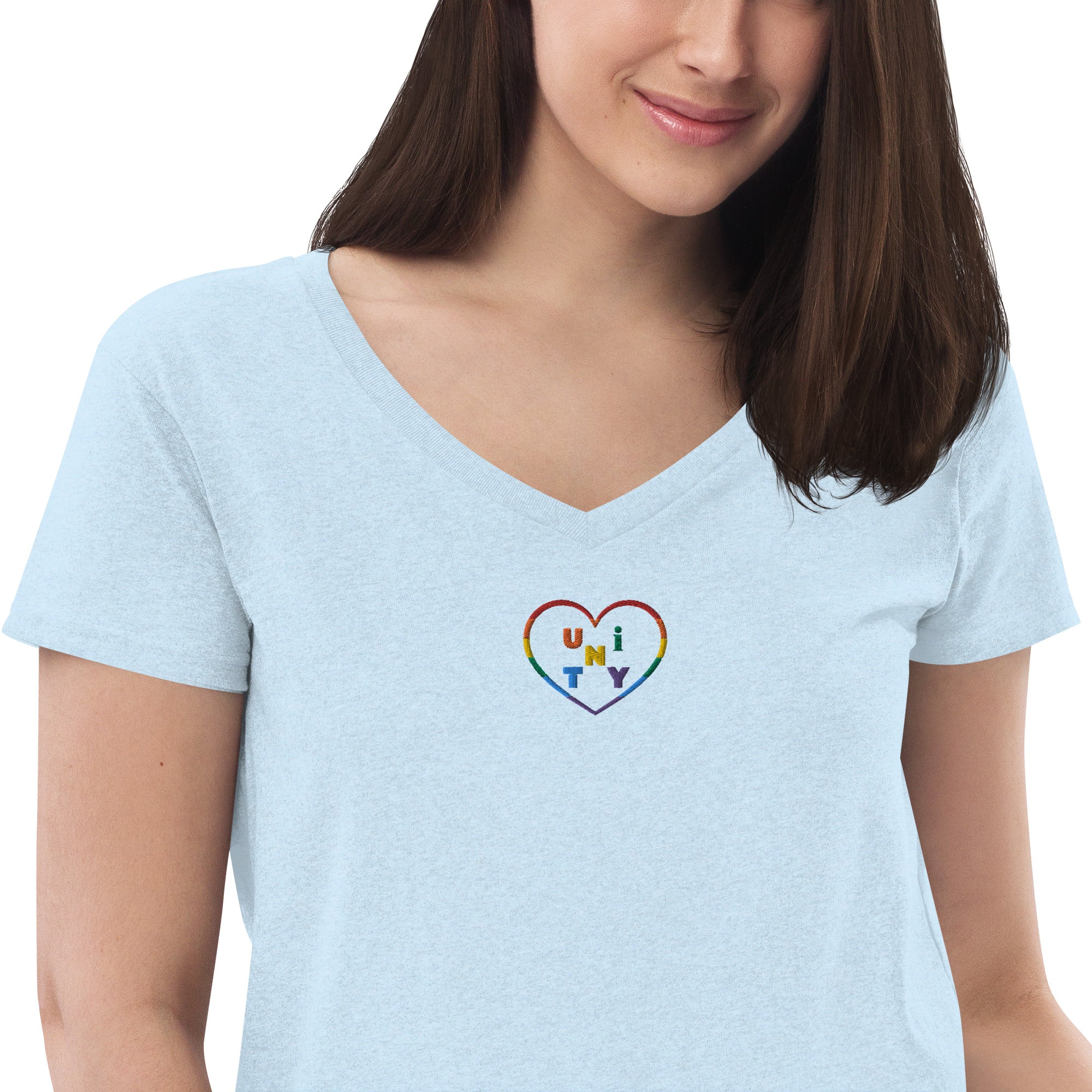 Gay Pride Unity Women’s Recycled Embroidered V-Neck Tshirt