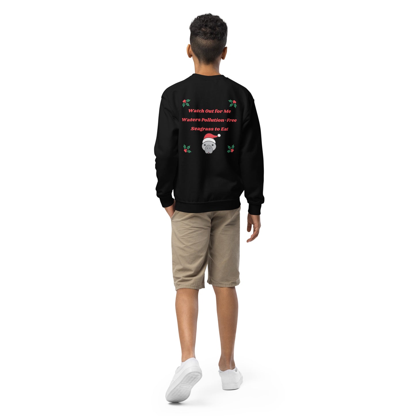 Manatee Holiday Wishes Christmas Kids Graphic Crewneck Sweatshirt