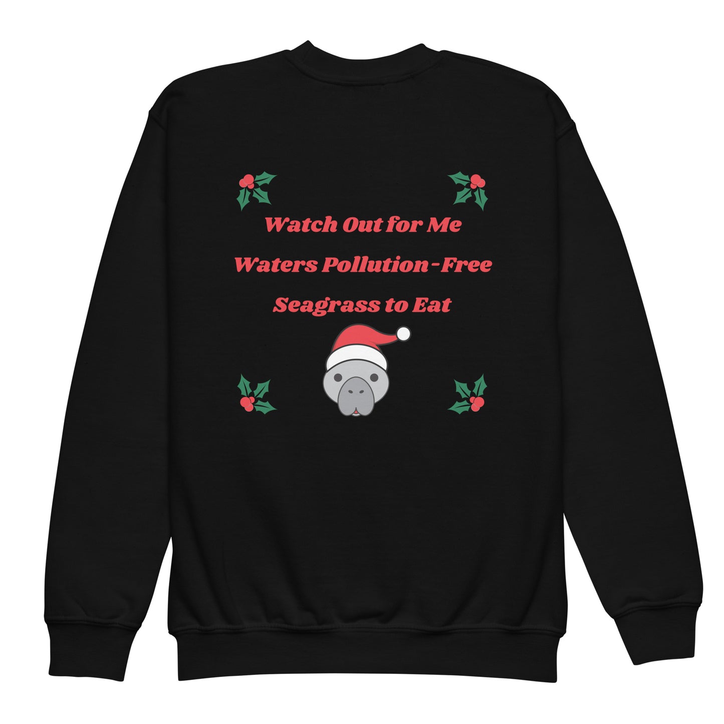 Manatee Holiday Wishes Christmas Kids Graphic Crewneck Sweatshirt