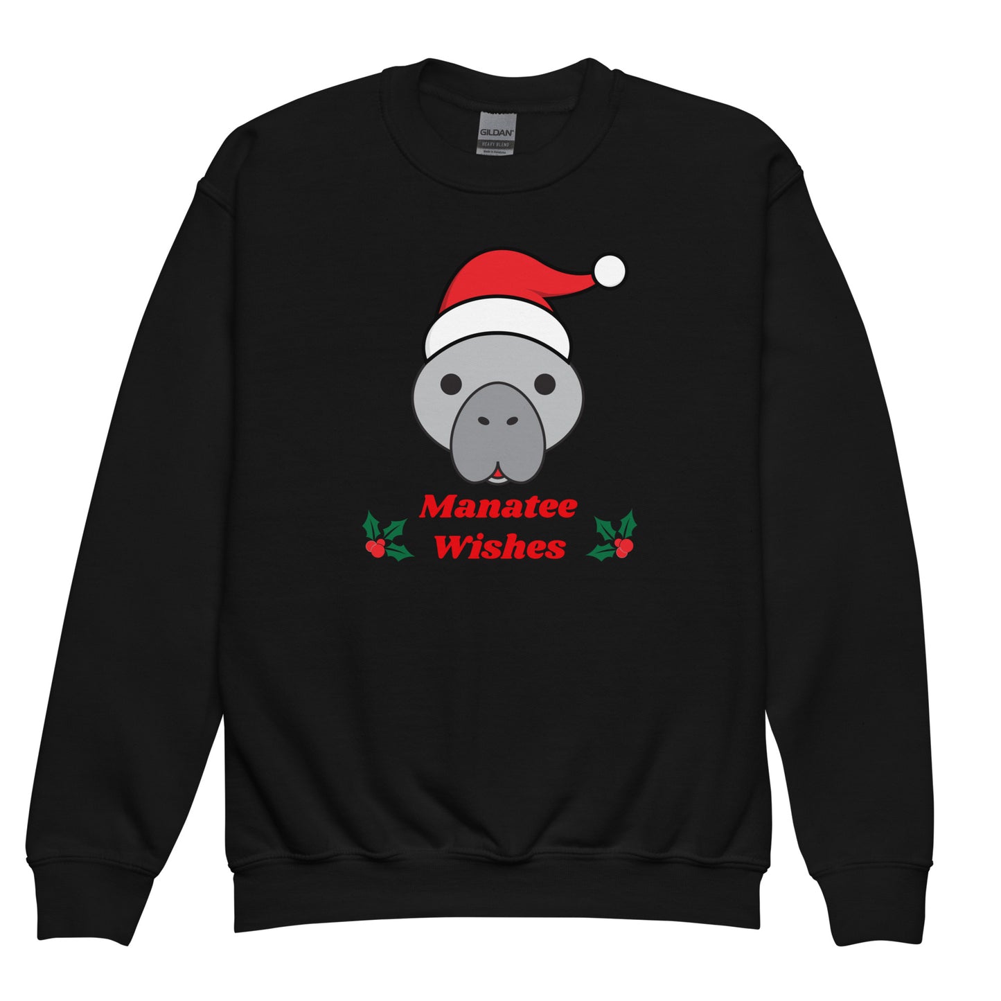Manatee Holiday Wishes Christmas Kids Graphic Crewneck Sweatshirt