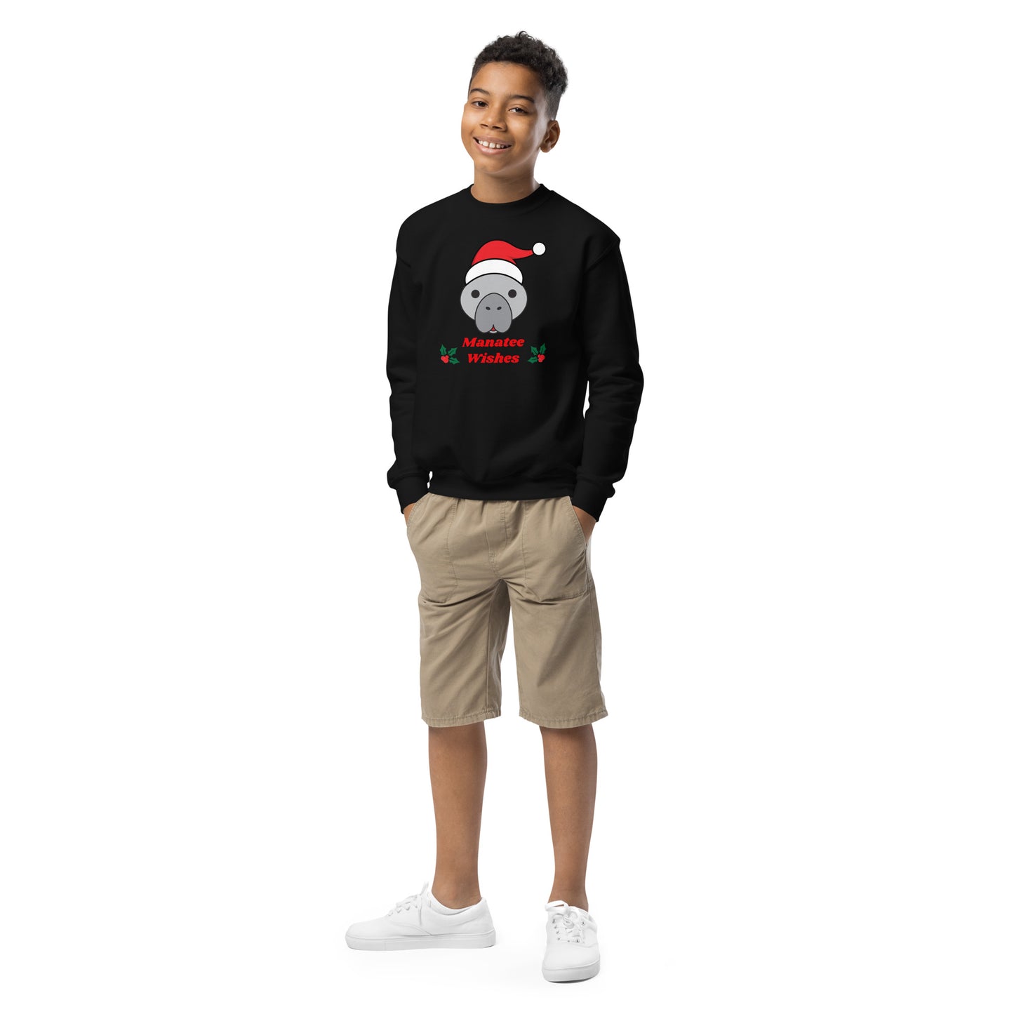 Manatee Holiday Wishes Christmas Kids Graphic Crewneck Sweatshirt
