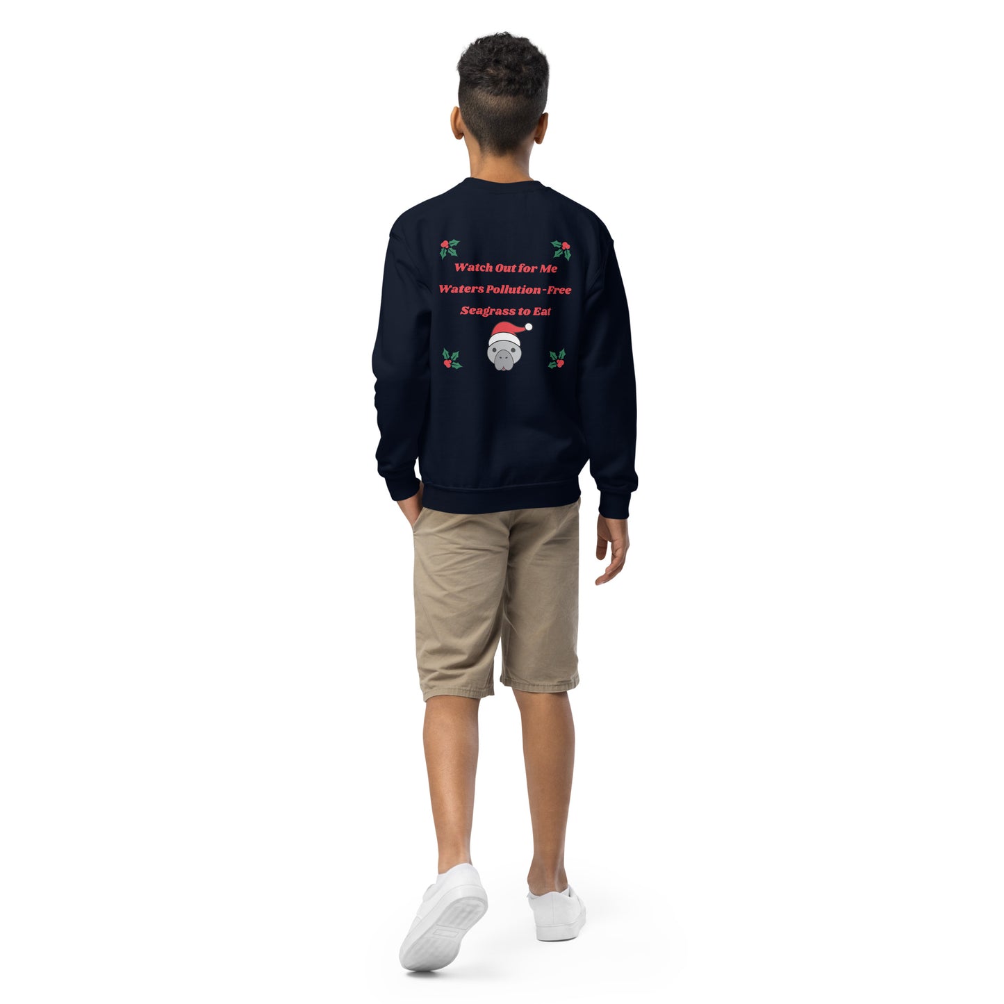 Manatee Holiday Wishes Christmas Kids Graphic Crewneck Sweatshirt