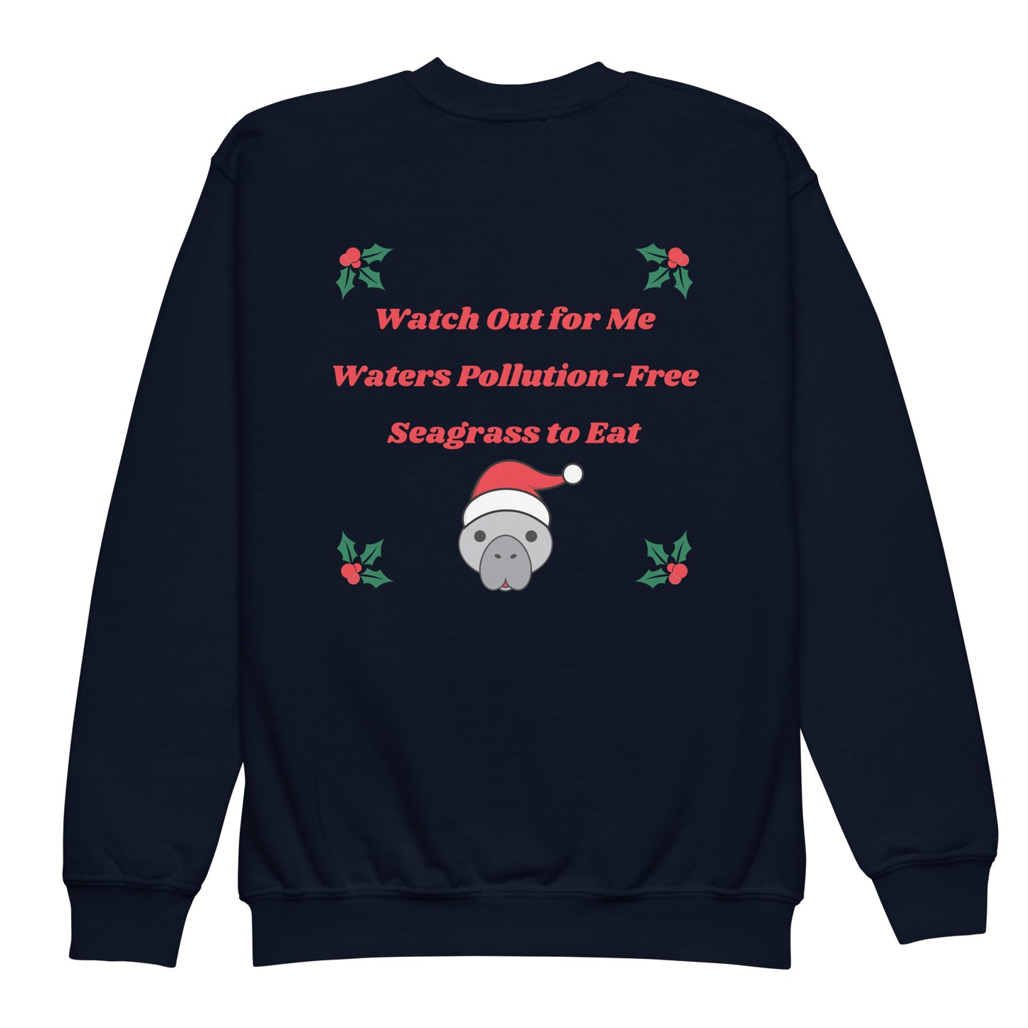 Manatee Holiday Wishes Christmas Kids Graphic Crewneck Sweatshirt