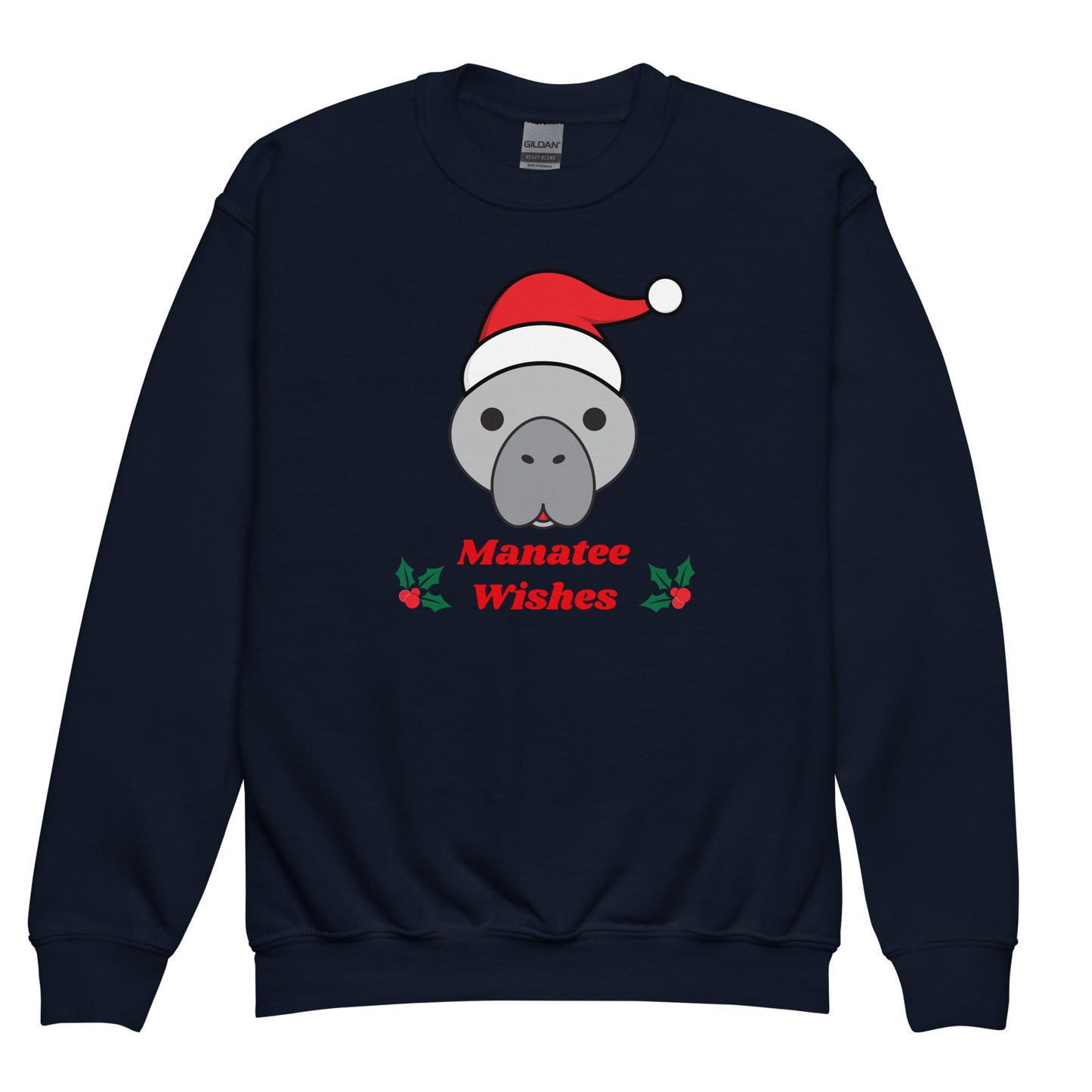 Manatee Holiday Wishes Christmas Kids Graphic Crewneck Sweatshirt