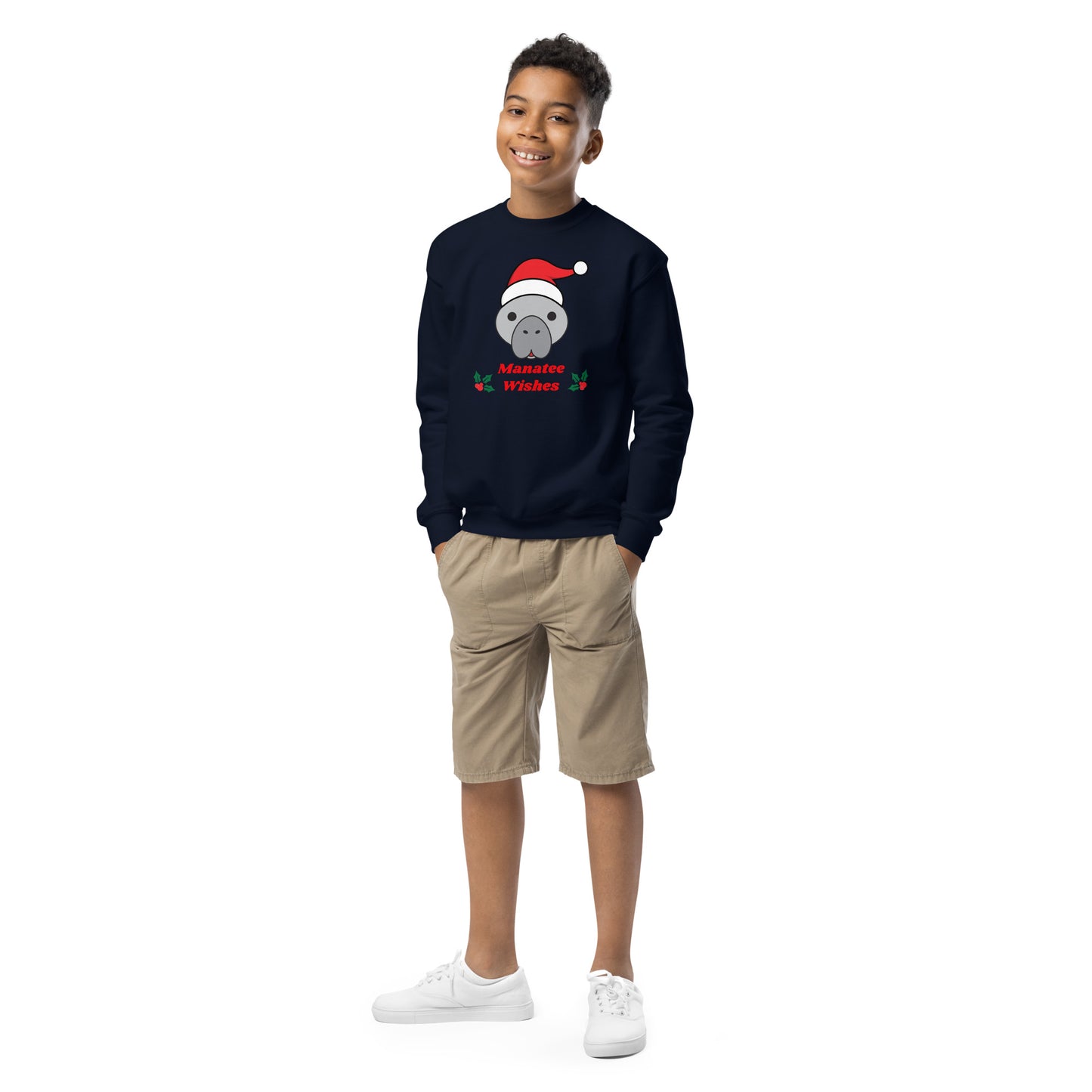 Manatee Holiday Wishes Christmas Kids Graphic Crewneck Sweatshirt