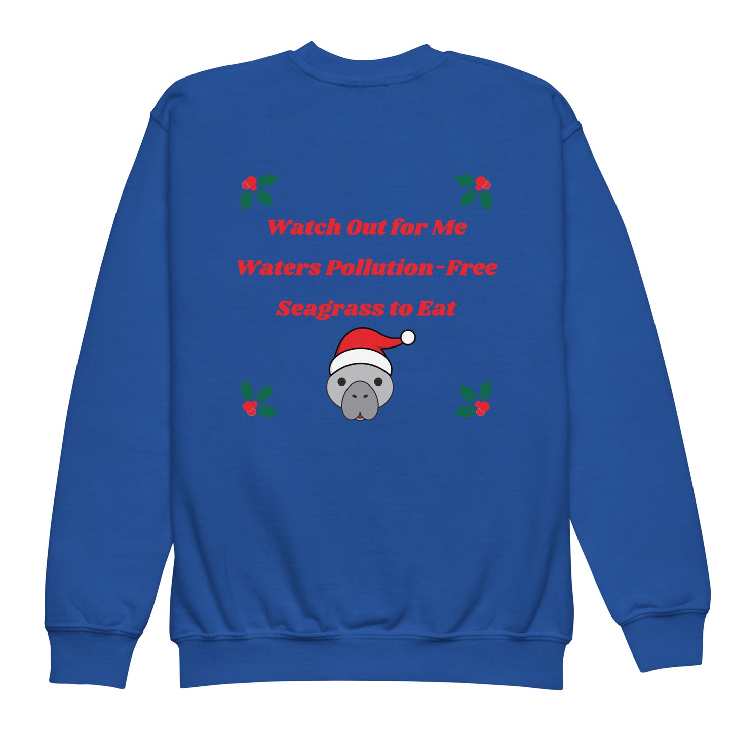 Manatee Holiday Wishes Christmas Kids Graphic Crewneck Sweatshirt