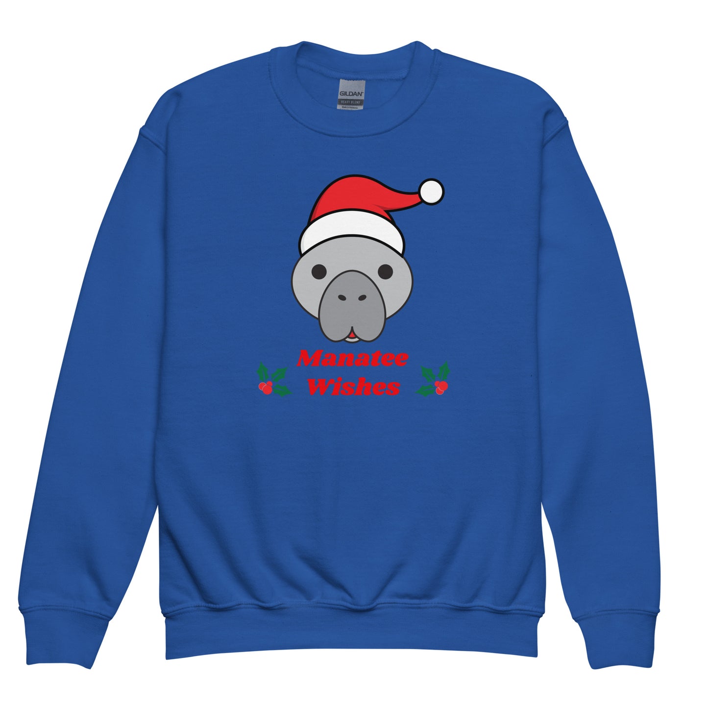 Manatee Holiday Wishes Christmas Kids Graphic Crewneck Sweatshirt