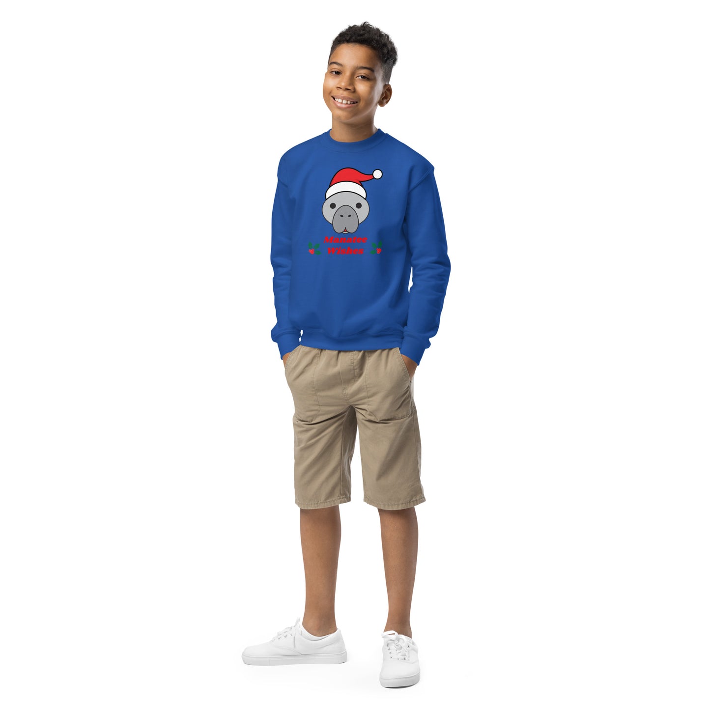 Manatee Holiday Wishes Christmas Kids Graphic Crewneck Sweatshirt