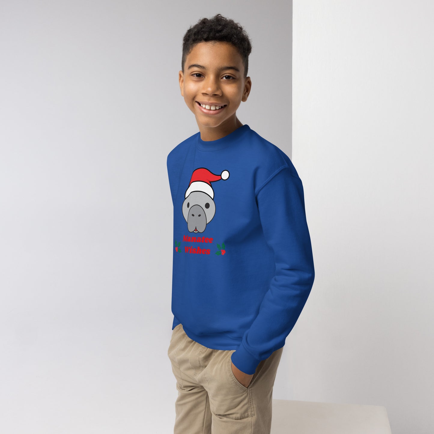 Manatee Holiday Wishes Christmas Kids Graphic Crewneck Sweatshirt