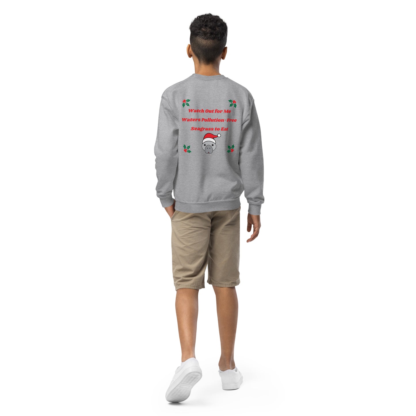 Manatee Holiday Wishes Christmas Kids Graphic Crewneck Sweatshirt