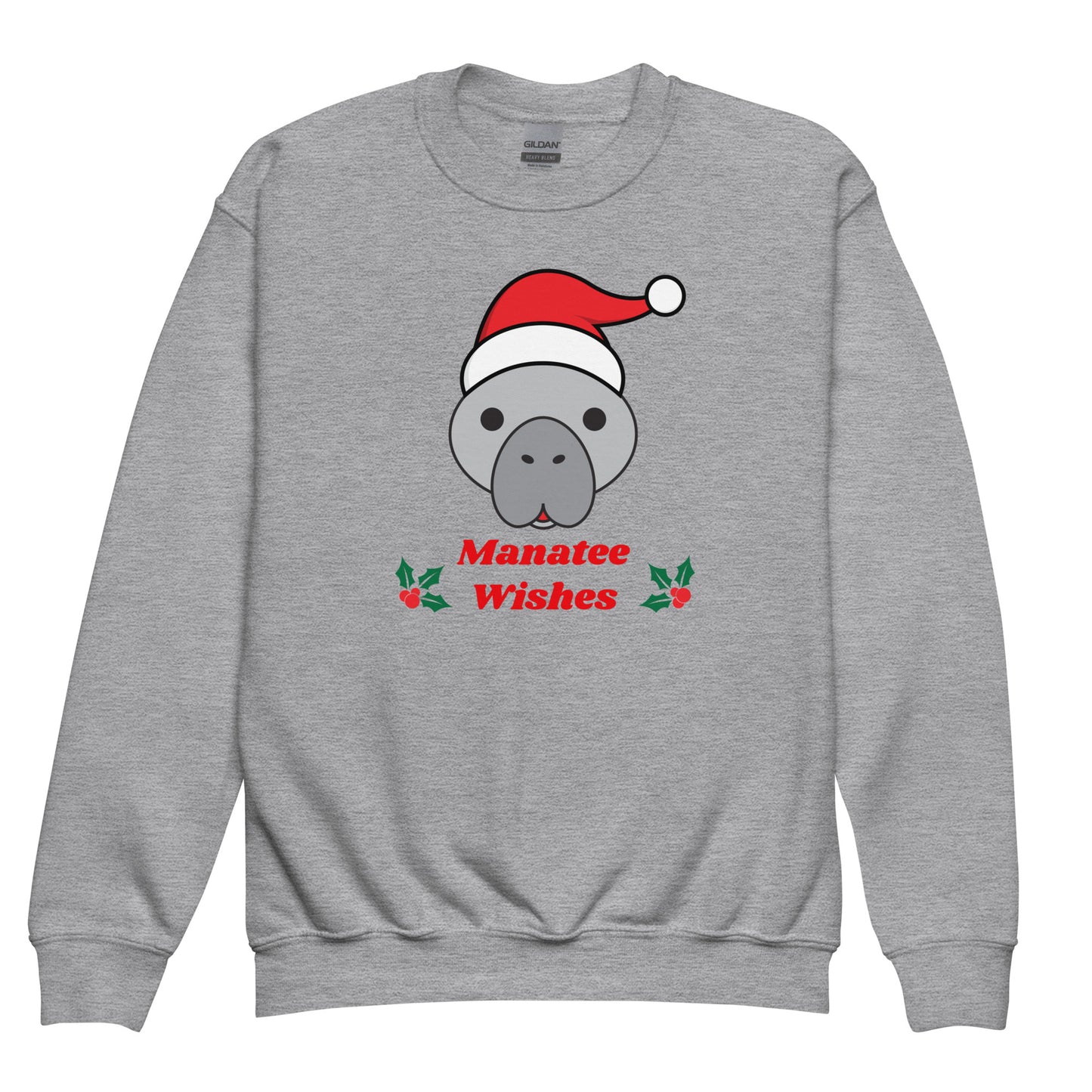 Manatee Holiday Wishes Christmas Kids Graphic Crewneck Sweatshirt