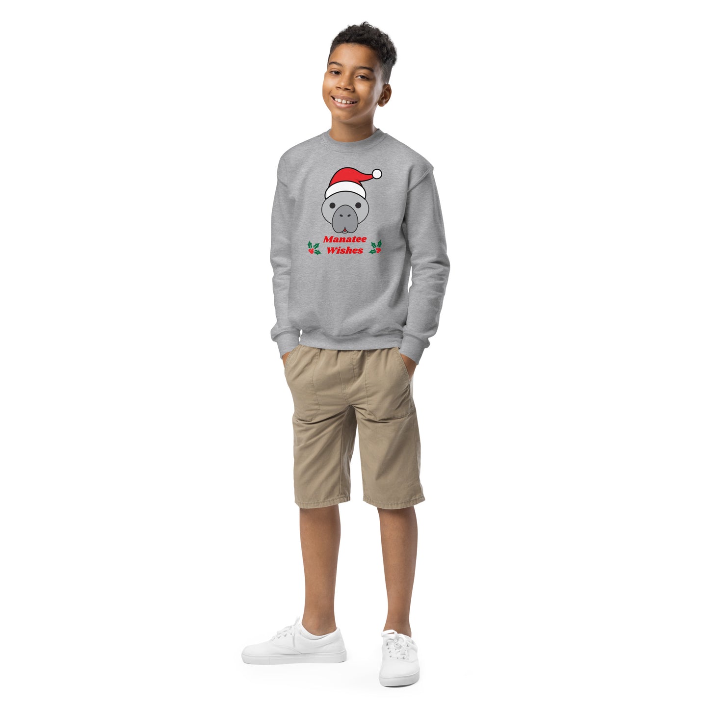 Manatee Holiday Wishes Christmas Kids Graphic Crewneck Sweatshirt