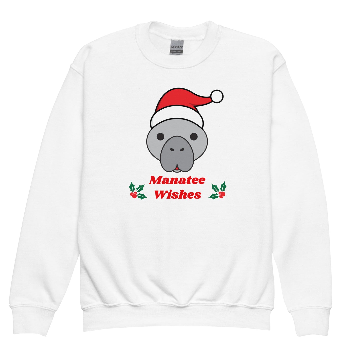 Manatee Holiday Wishes Christmas Kids Graphic Crewneck Sweatshirt