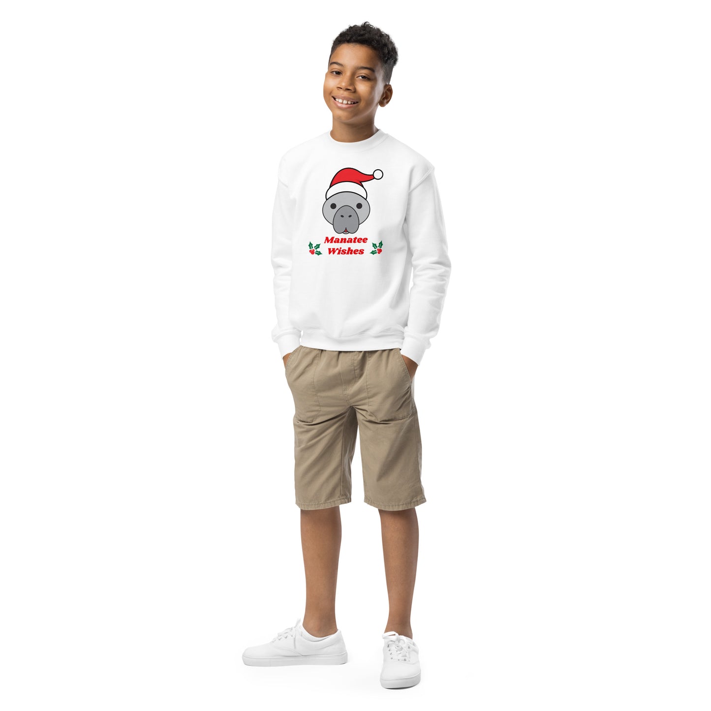 Manatee Holiday Wishes Christmas Kids Graphic Crewneck Sweatshirt