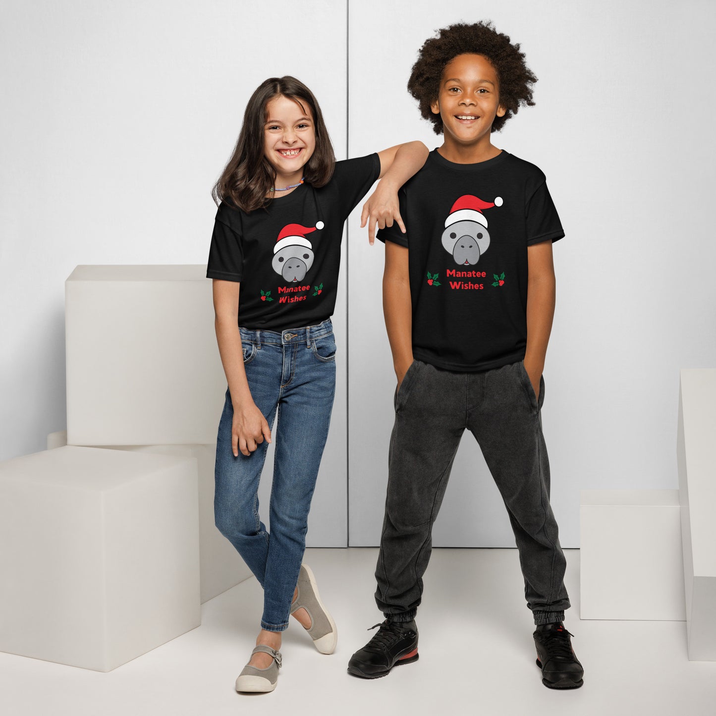 Manatee Wishes Christmas Youth Short Sleeve Shirt