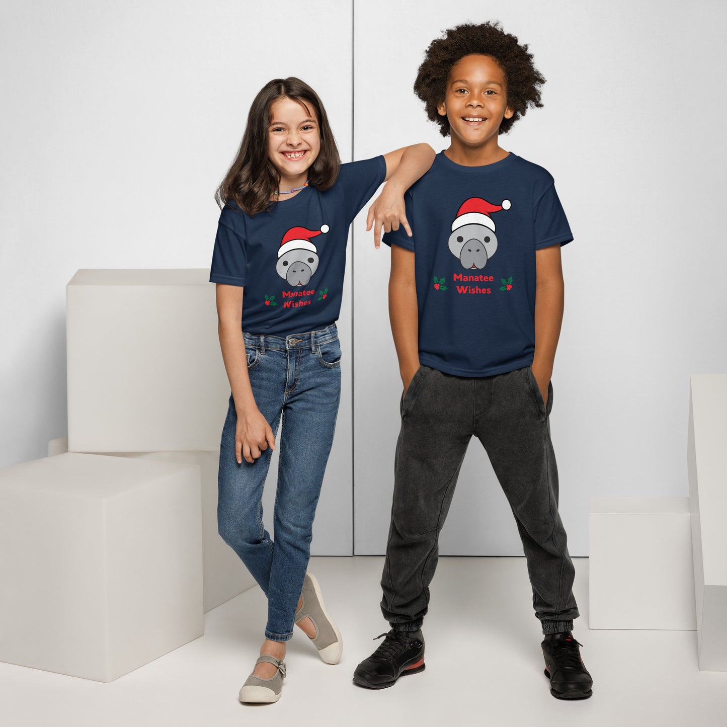 Manatee Wishes Christmas Youth Short Sleeve Shirt