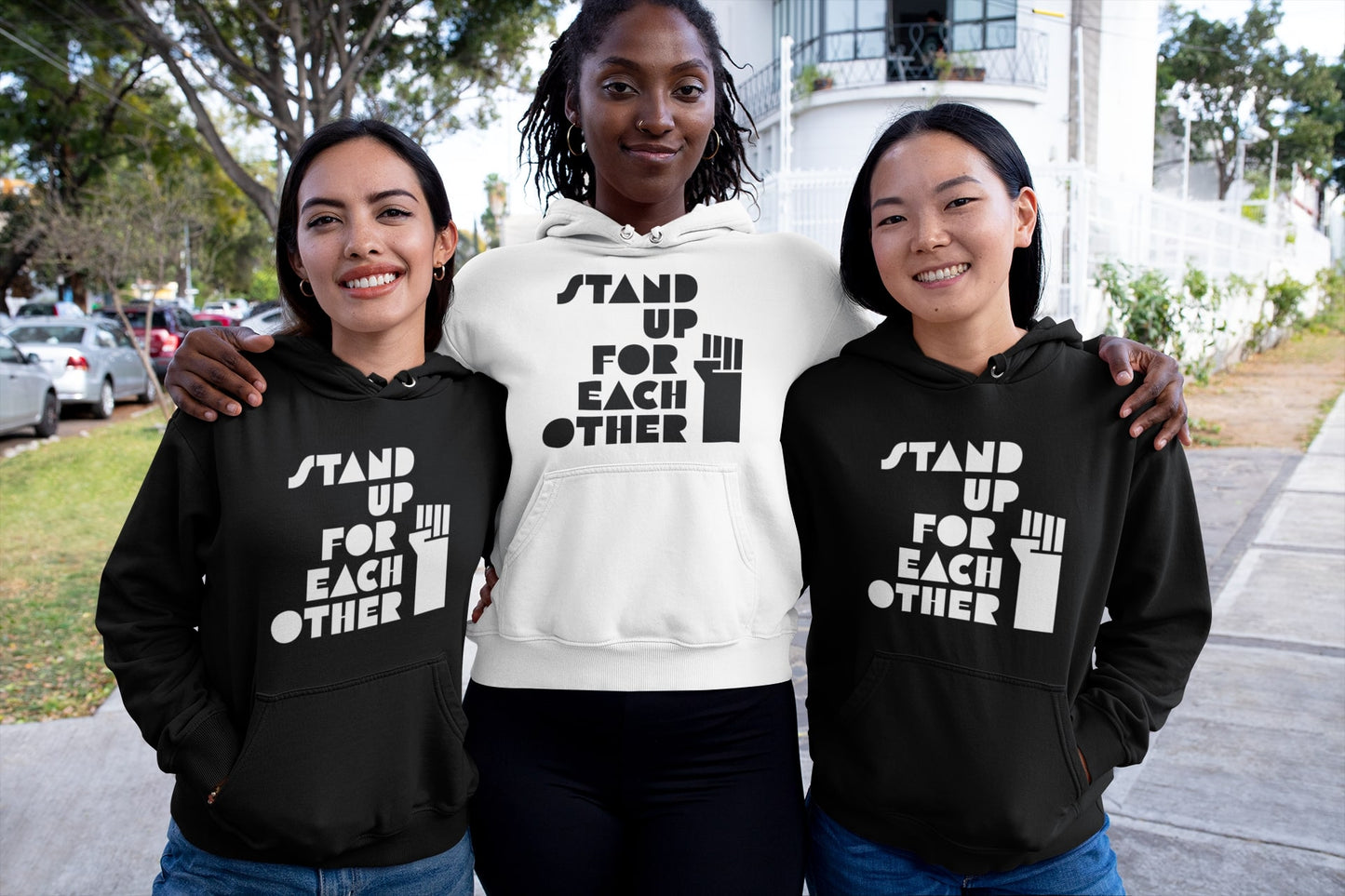 Stand Up For Each Other Social Justice Unisex Black Graphic Hoodie