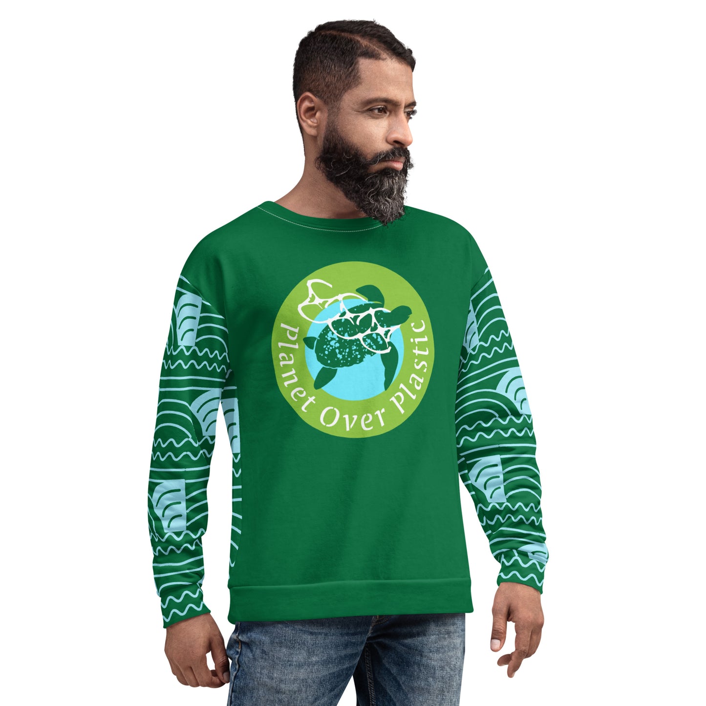 Planet Over Plastic Keep the Sea Plastic Free All Over Print Crewneck Sweatshirt