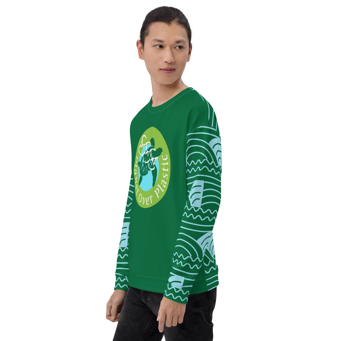 Planet Over Plastic Keep the Sea Plastic Free All Over Print Crewneck Sweatshirt