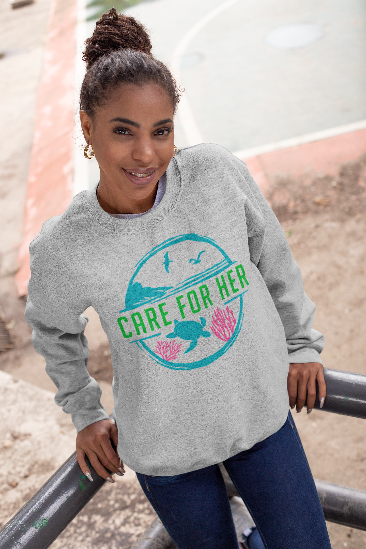 Care For Planet Earth Against Climate Change Adult Crewneck Sweatshirt