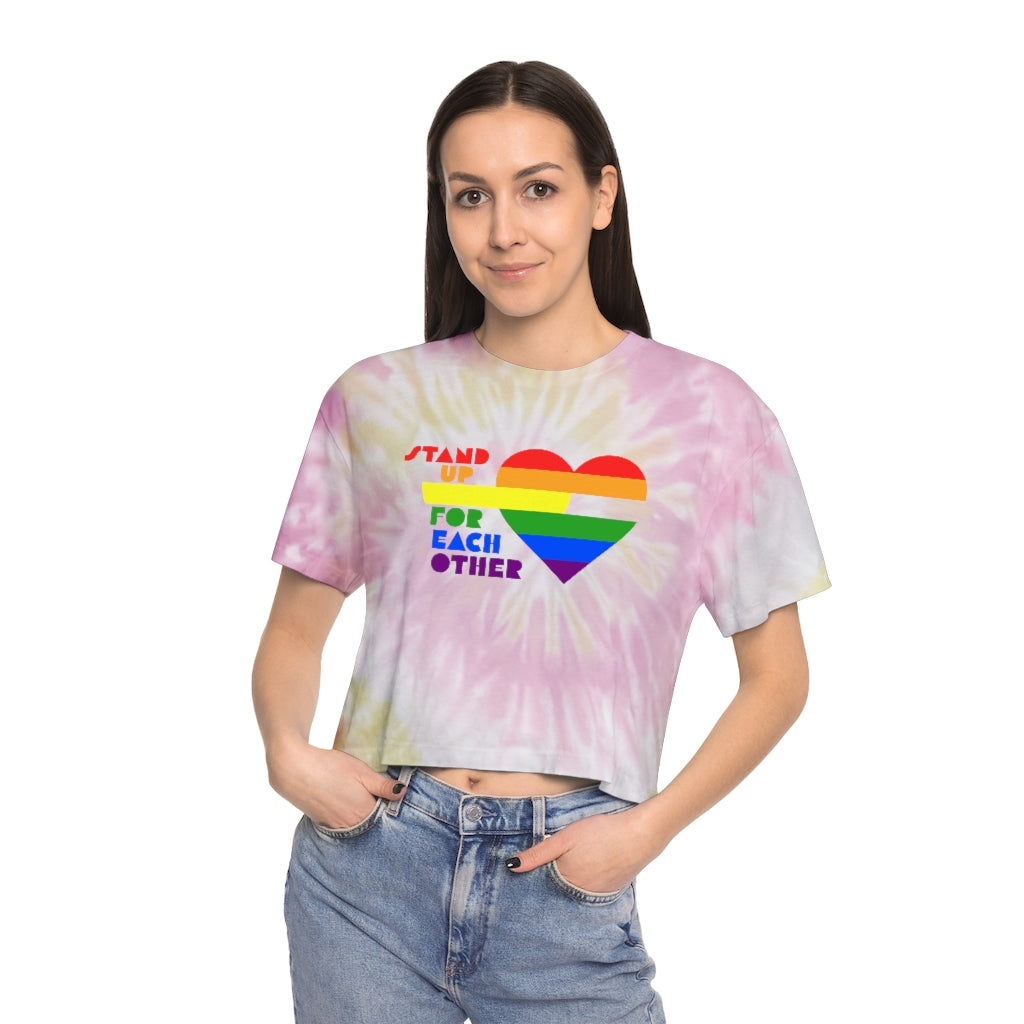 Stand Up For Each Other Rainbow Heart Tie Dye Pride Women's Crop Top