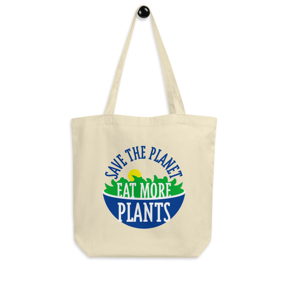 Save The Planet, Eat More Plants! Vegetarian Vegan Sustainable Organic Cotton Tote Bag