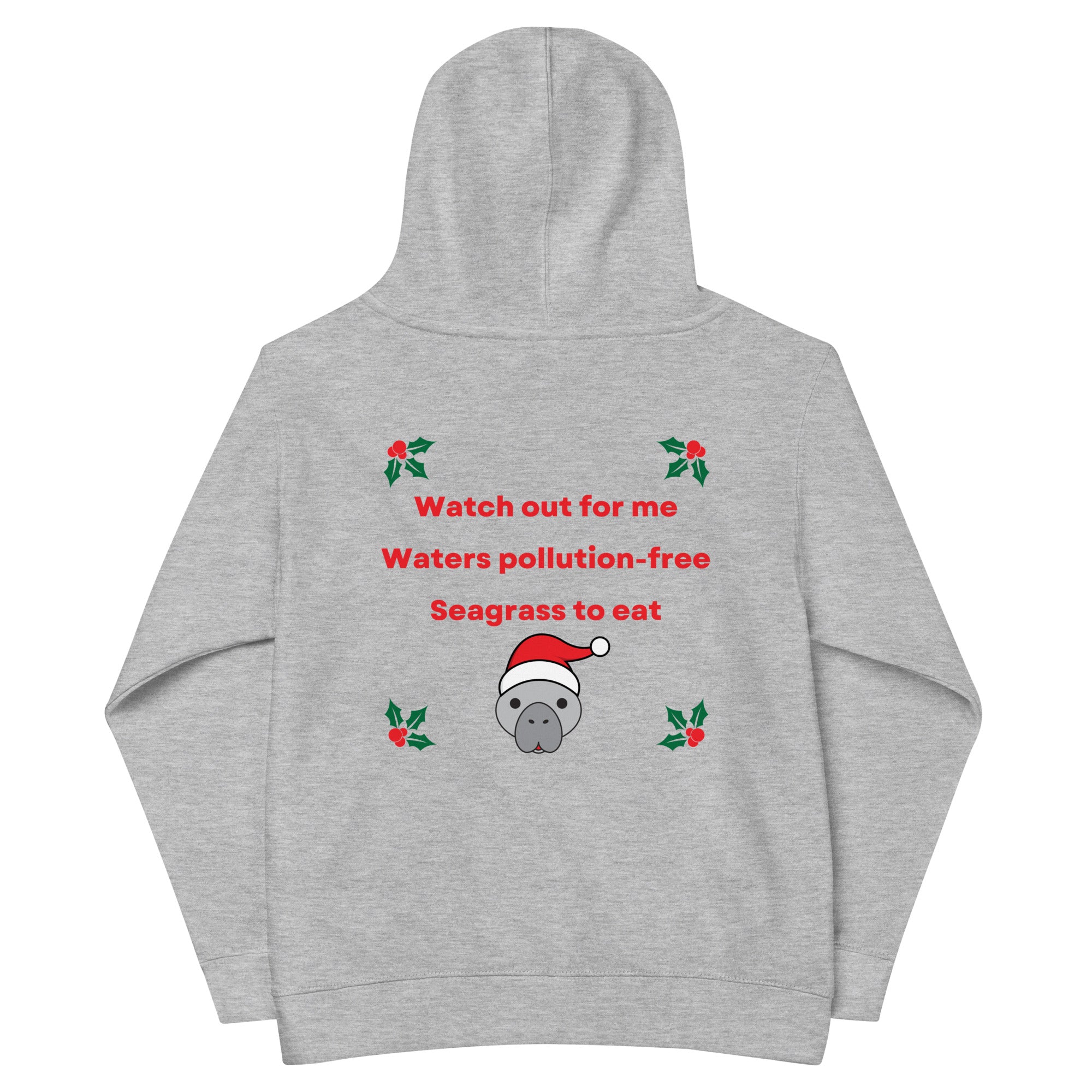 Manatee Christmas Wishes Embroidered Kids Hoodie