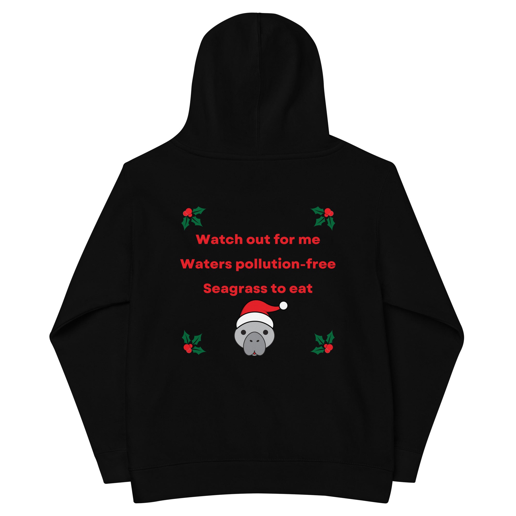 Manatee Christmas Wishes Embroidered Kids Hoodie