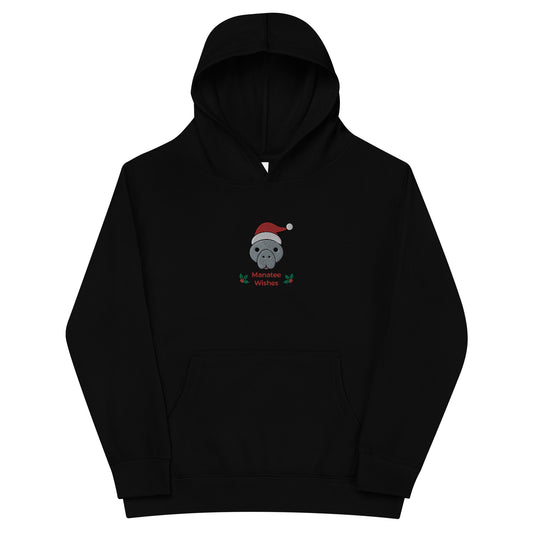 Embroidered Manatee Holiday Wishes Kids Christmas Hoodie
