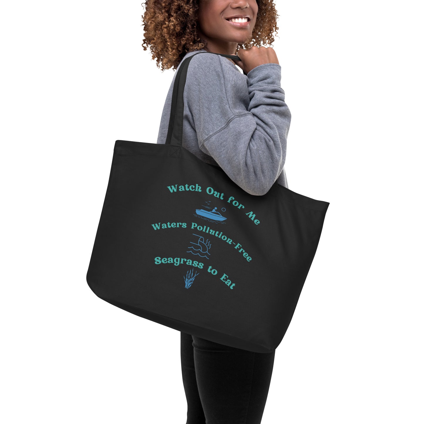 Protect the Manatees Large Organic Cotton Tote Bag