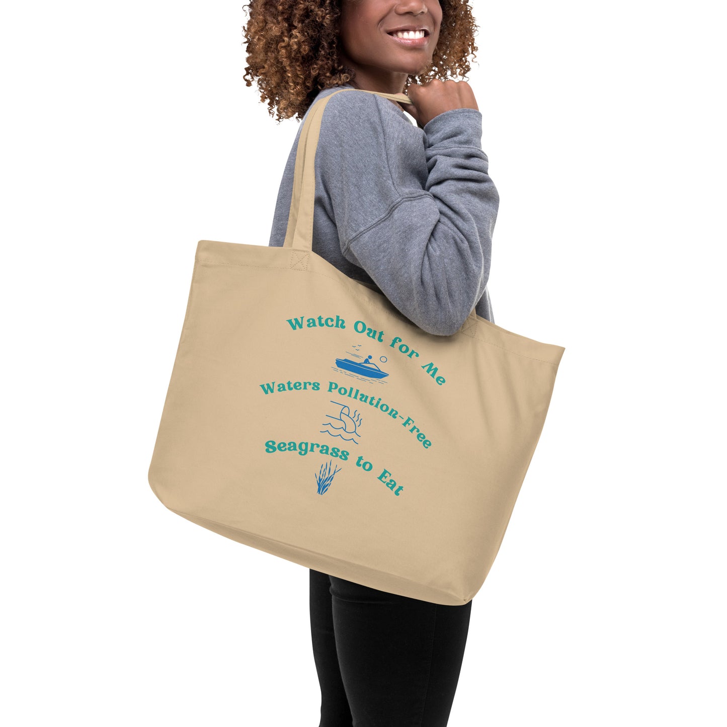Protect the Manatees Large Organic Cotton Tote Bag