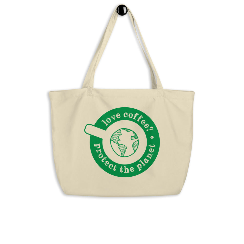 Coffee Lover Large Certified Organic Cotton Tote Bag