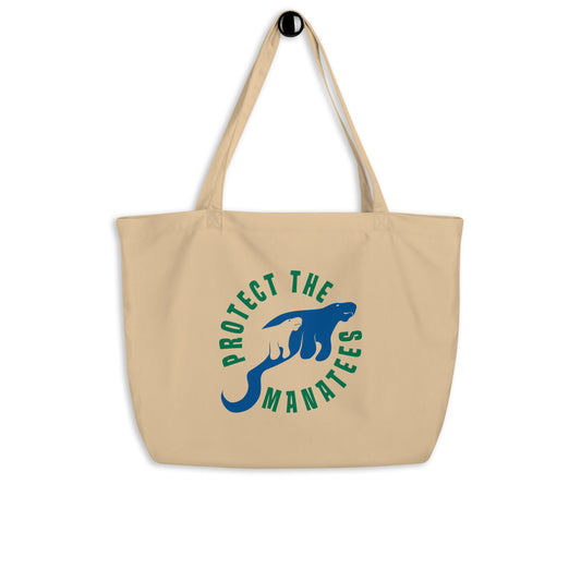 Protect the Manatees Large Organic Cotton Tote Bag