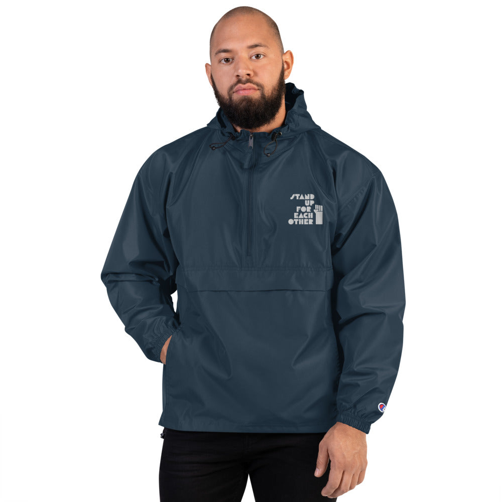 Stand Up For Each Other Social Justice Embroidered Champion Packable Jacket