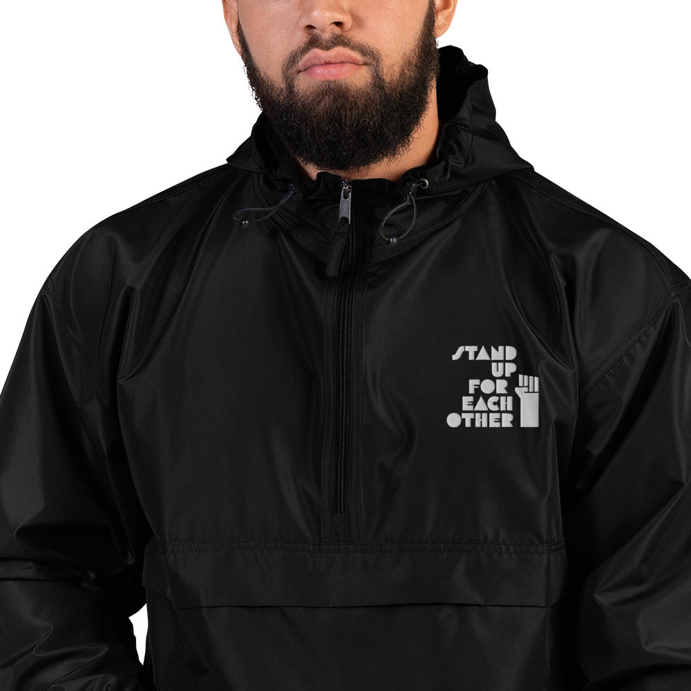 Stand Up For Each Other Social Justice Embroidered Champion Packable Jacket