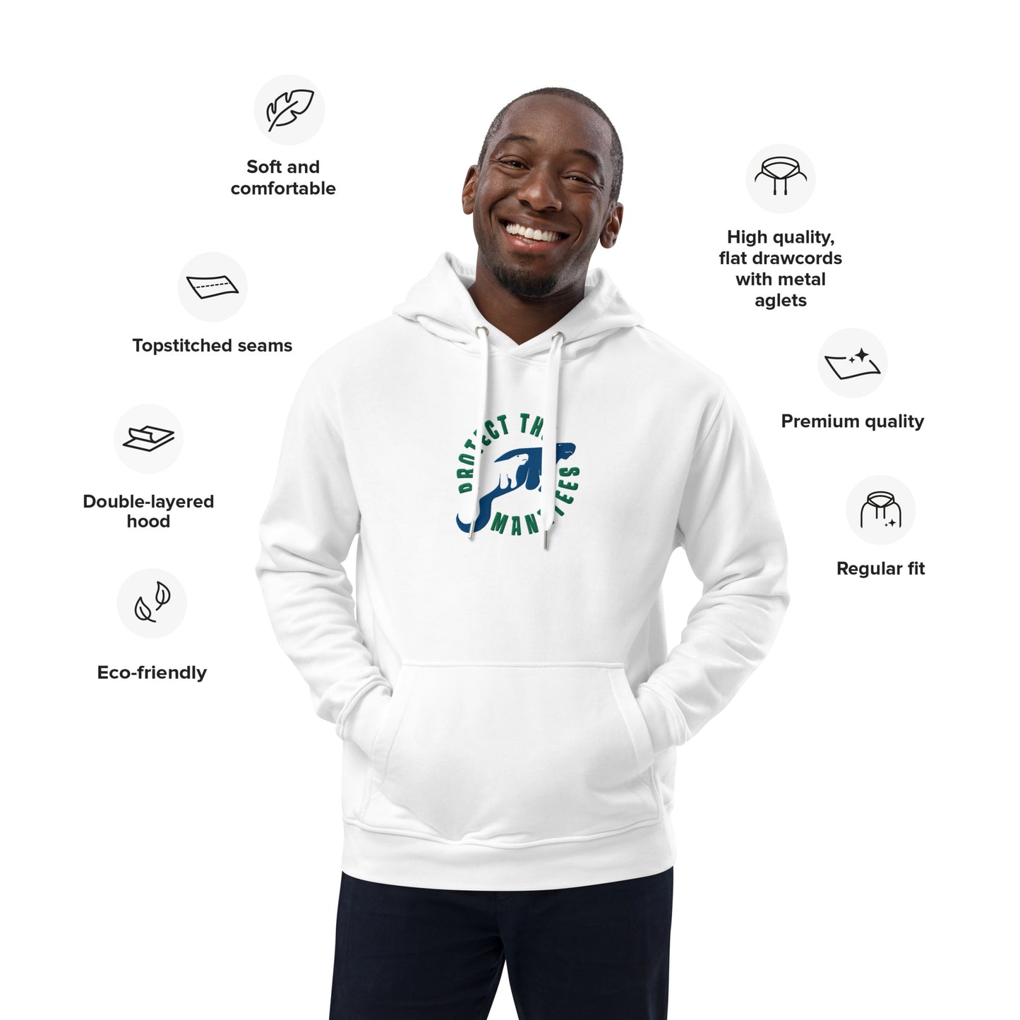 Protect the Manatees Embroidered Sustainable Hoodie