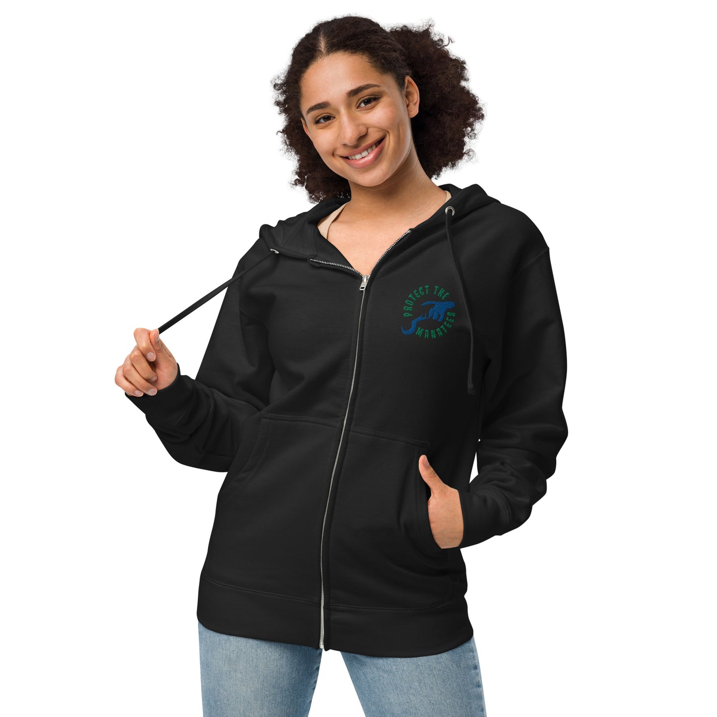 Protect the Manatees Embroidered Unisex Fleece Zip Up Hoodie