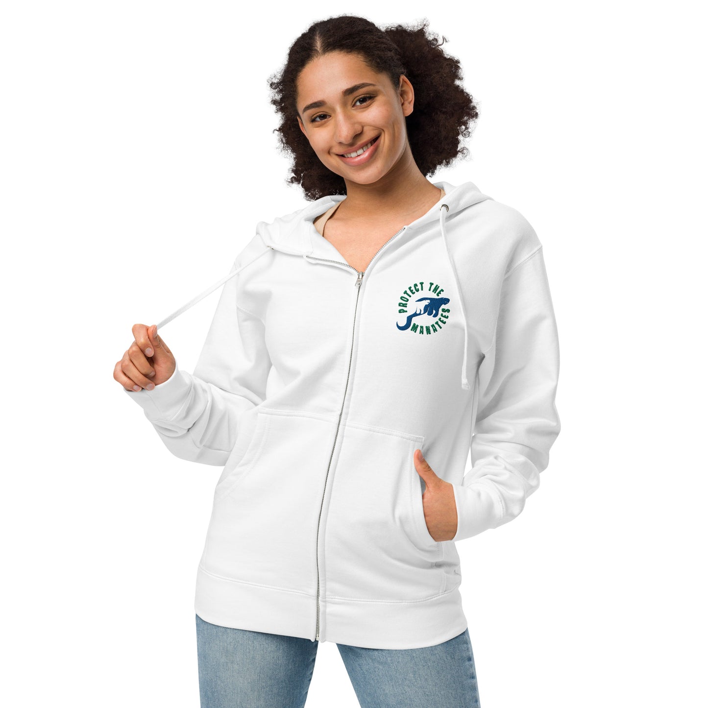 Protect the Manatees Embroidered Unisex Fleece Zip Up Hoodie