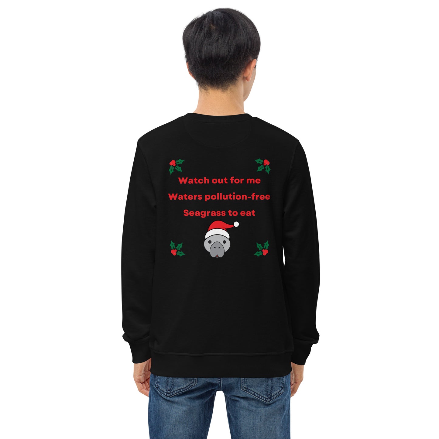 Embroidered Manatee Holiday Wishes Sustainable Christmas Sweatshirt