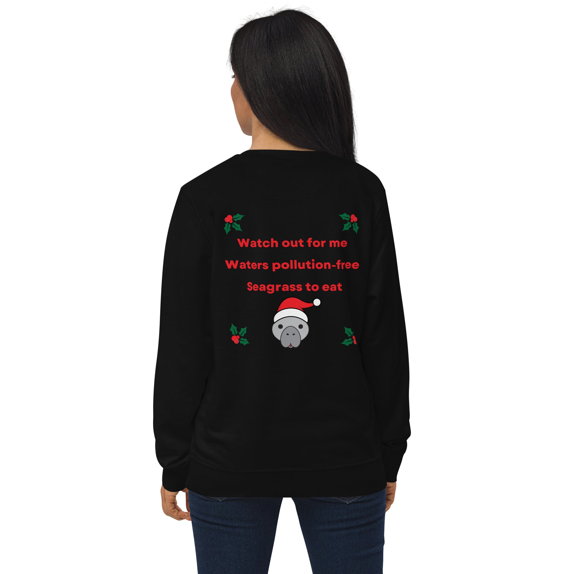 Embroidered Manatee Holiday Wishes Sustainable Christmas Sweatshirt