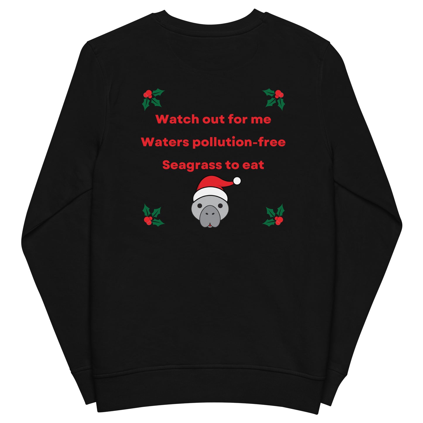 Embroidered Manatee Holiday Wishes Sustainable Christmas Sweatshirt