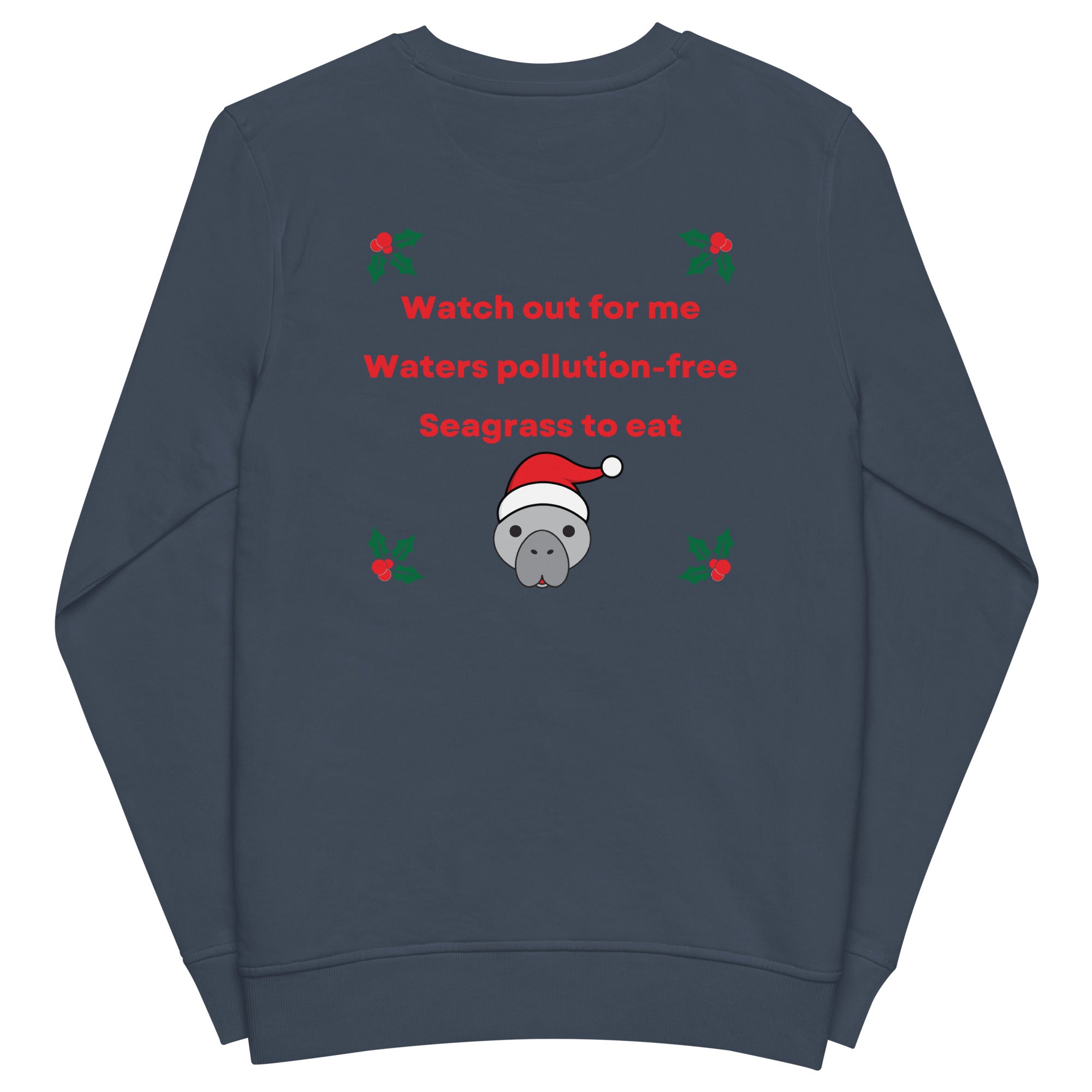 Manatee Christmas Wishes Eco Friendly Embroidered Crewneck Sweatshirt