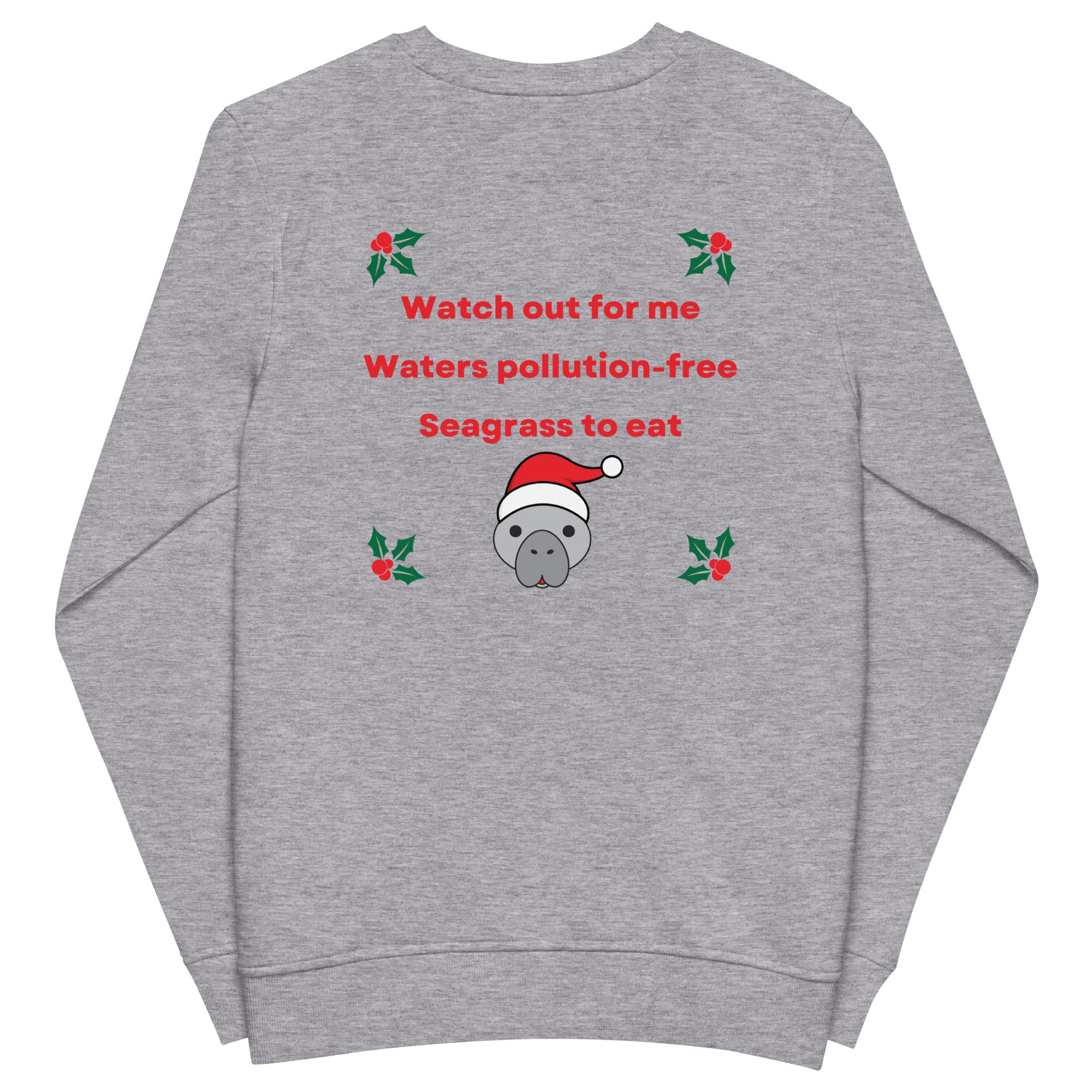 Manatee Christmas Wishes Eco Friendly Embroidered Crewneck Sweatshirt