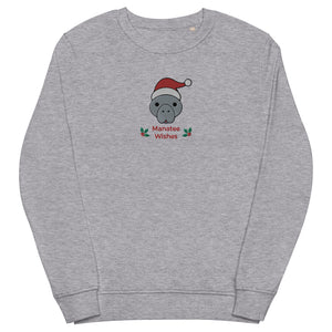 Open image in slideshow, Manatee Holiday Wishes Christmas Eco Friendly Embroidered Crewneck Sweatshirt
