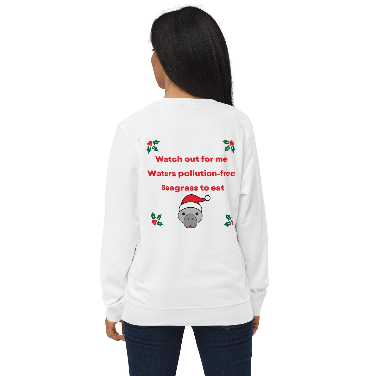 Embroidered Manatee Holiday Wishes Sustainable Christmas Sweatshirt