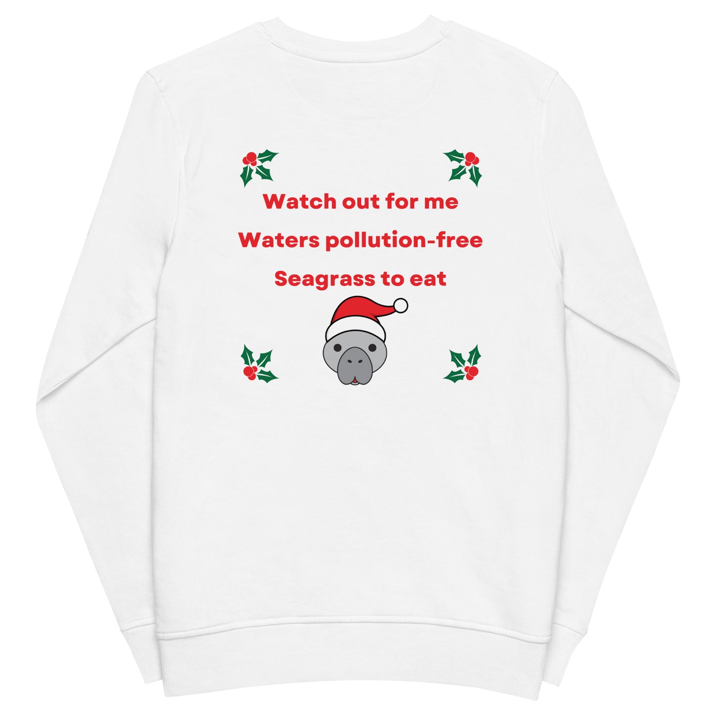 Embroidered Manatee Holiday Wishes Sustainable Christmas Sweatshirt