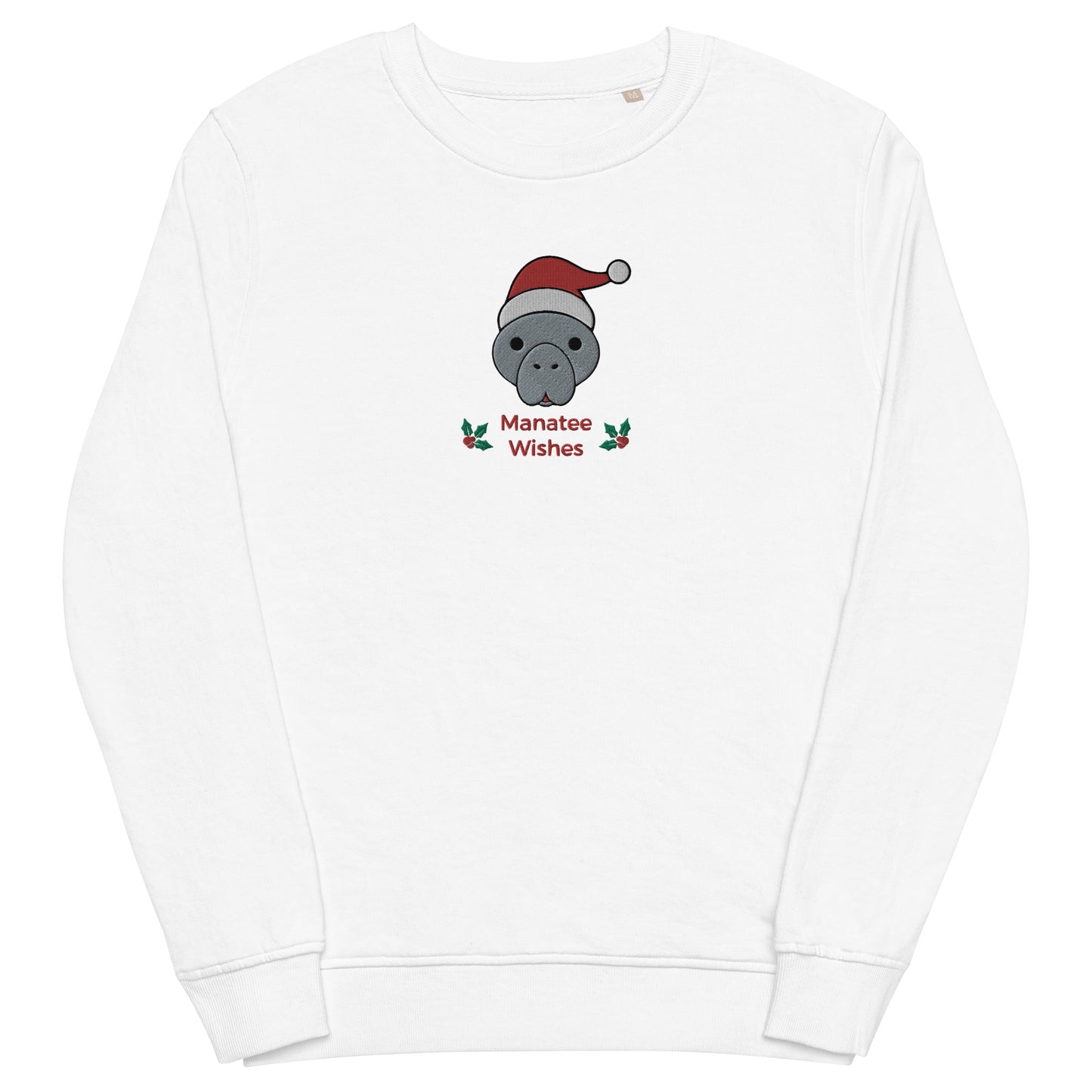 Embroidered Manatee Holiday Wishes Sustainable Christmas Sweatshirt